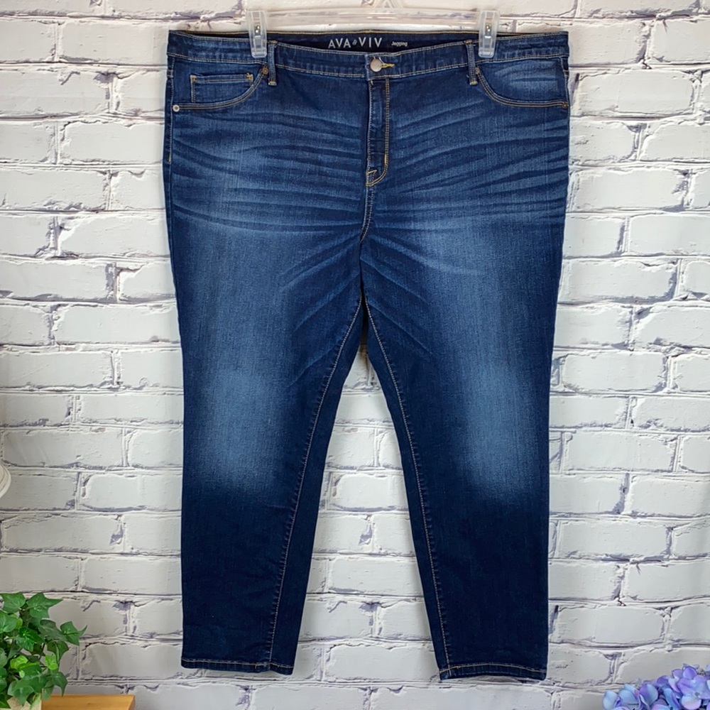 AVA & VIV Power Stretch Jegging Dark Wash Blue Jeans Size 24W